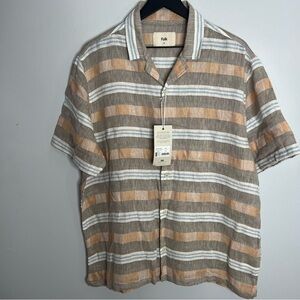 Folk Ridge Short Sleeve Button Down Shirt Mens XL Striped Tan Linen Blend